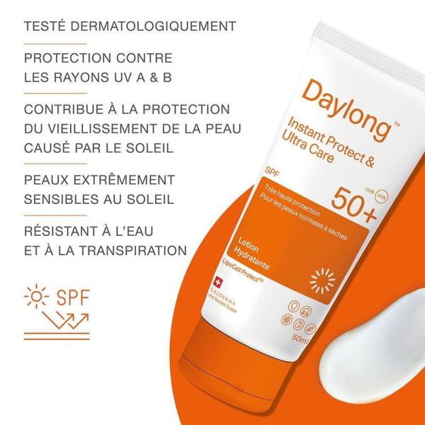 INSTANT PROTECT & ULTRA CARE - Fluide Solaire SPF50+ - Visage - Peaux Normales à Sèches - 50 ml