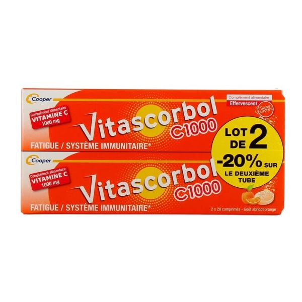 Vitascorbol Vitamine C 1000 - Lot de 2 x 20 comprimés effervescents