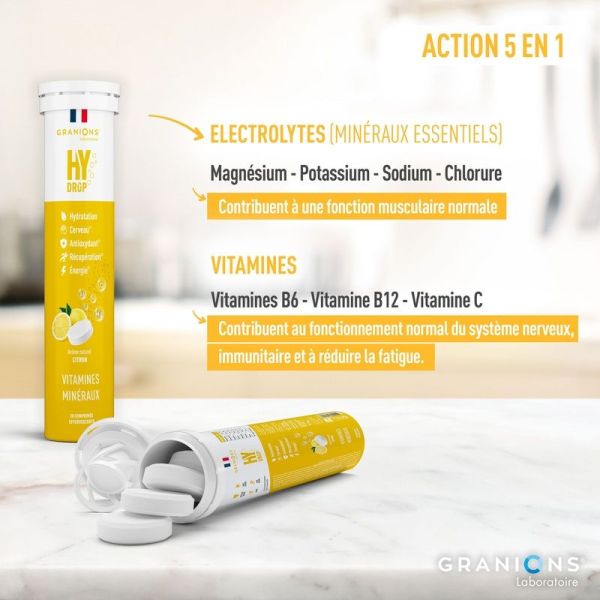 HYDROP - Hydratation Électrolytes Citron - 20 comprimés effervescents