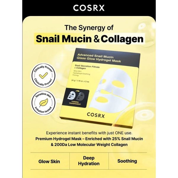 Advanced Snail Mucin Glass Glow Hydrogel Mask - 3 masques