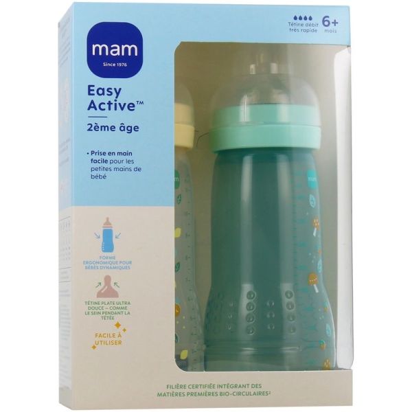 Easy Active 2 Biberons 2ème Âge - Pearl/Vert d'Eau - 330 ml