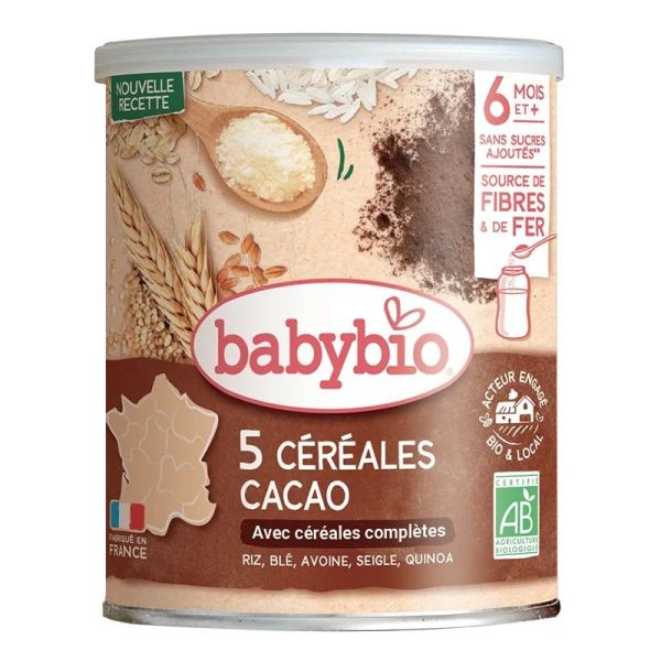 5 Céréales Cacao Riz, Blé, Avoine, Seigle, Quinoa - 220 g