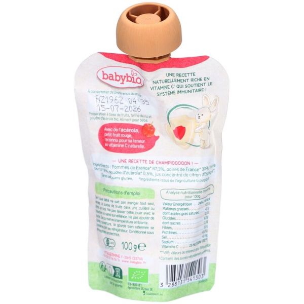 Immunité Pomme Poire Riz Acérola 6 mois et plus Bio - 100 g