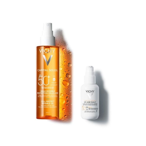 Huile Solaire Invisible SPF50+ + Lait Apaisant Après-Soleil offert Capital Soleil - Huile 200 ml, Lait 100 ml