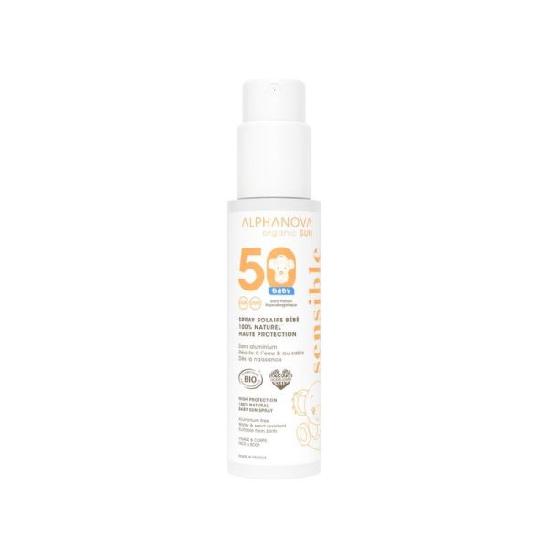 Spray solaire bébé SPF 50 certifié bio 100% naturel - 100 g
