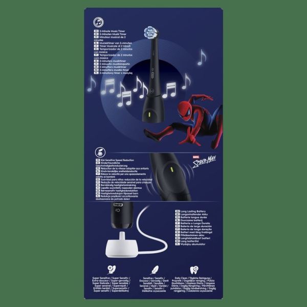 iO Kids Marvel Spiderman Brosse à dents électrique, 1 brossette, 3 modes avec mode douceur pour enfants