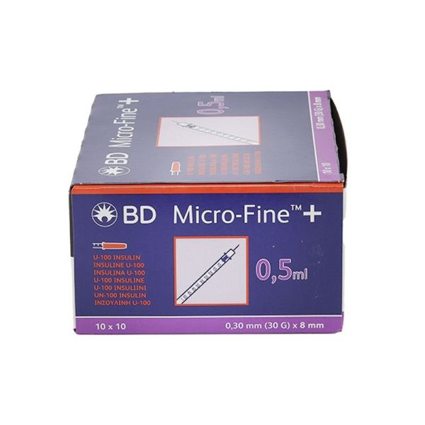 Micro-Fine+ Seringue à Insuline 0,5ml Aiguille 8mm - 100 seringues
