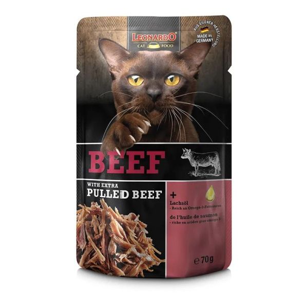 Leonardo Sachet Fraîcheur Boeuf + Extra Pulled Boeuf - Chat 70 g