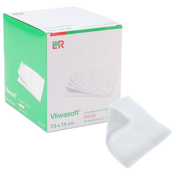 Compresses non tissées stériles Vliwasoft - 7,5 x 7,5 cm, 10 sachets de 2