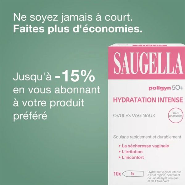 Poligyn 50+ Ovules vaginaux hydratation intense - 10 ovules de 2 g