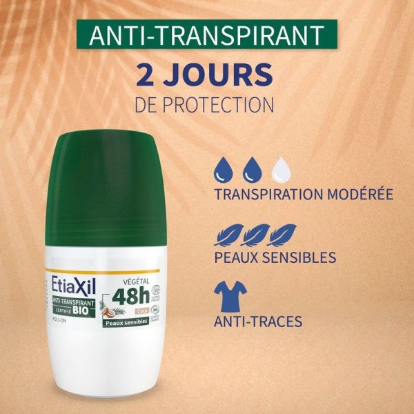 Déodorant Anti-transpirant Végétal 48h Roll-On Bio Senteur Coco - 2 x 50 ml