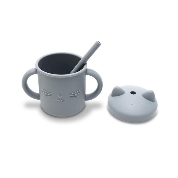 Tasse d'apprentissage avec paille en silicone - Gris