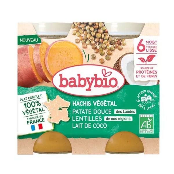 Babybio hachis végétal patate douce lentilles lait de coco 6 mois+ Bio 2x 200g