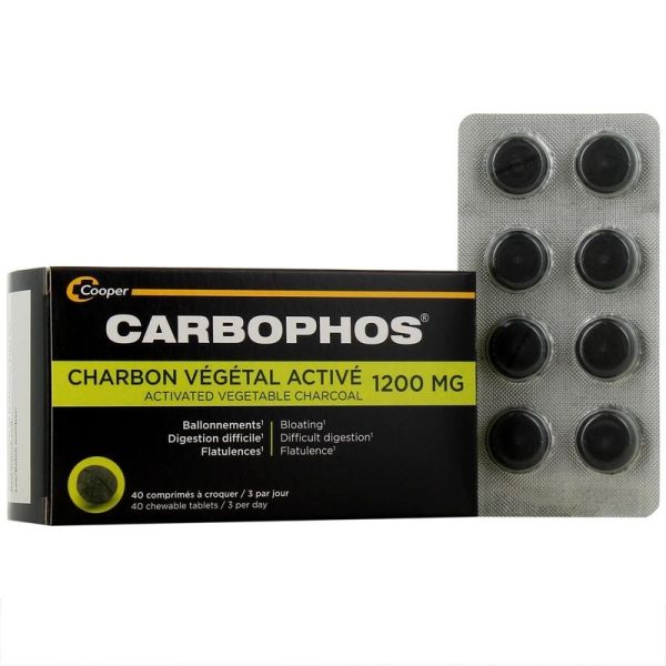 Carbophos - Charbon Végétal Activé 1200 mg - 40 comprimés à croquer