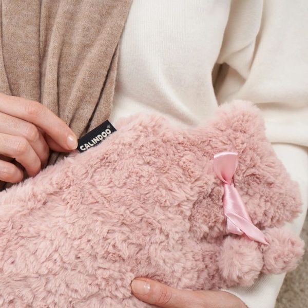 Bouillotte à Eau 2 L - Housse Pompon Rose