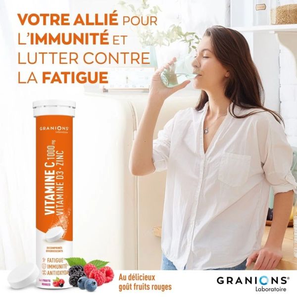 Vitamine C 1000 mg + Vitamine D3 + Zinc Effervescent - 20 comprimes