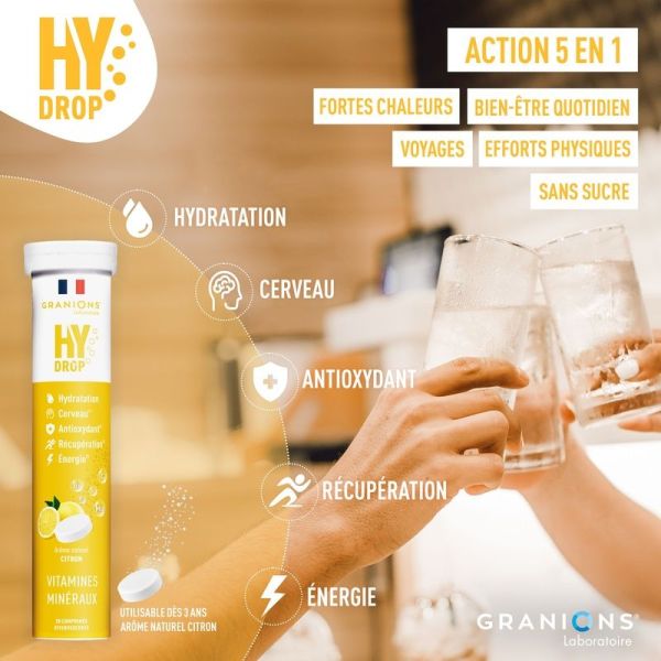 HYDROP - Hydratation Électrolytes Citron - 20 comprimés effervescents