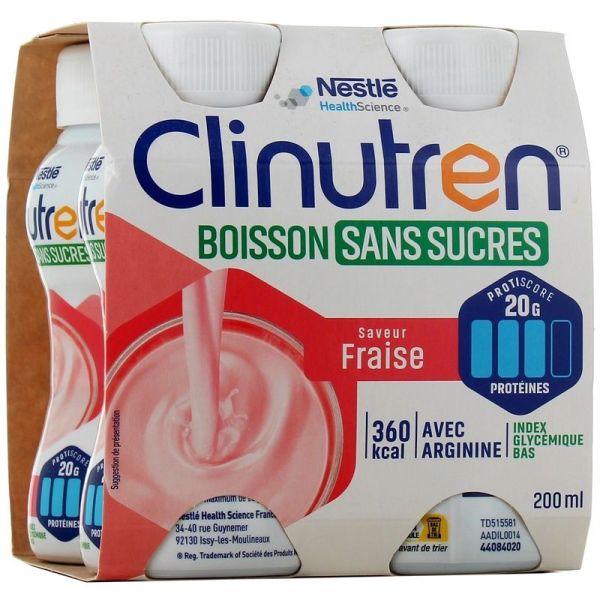Clinutren Boisson Sans Sucres Fraise - 4 x 200 ml