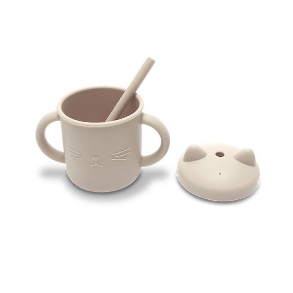 Tasse d'apprentissage avec paille en silicone - Beige