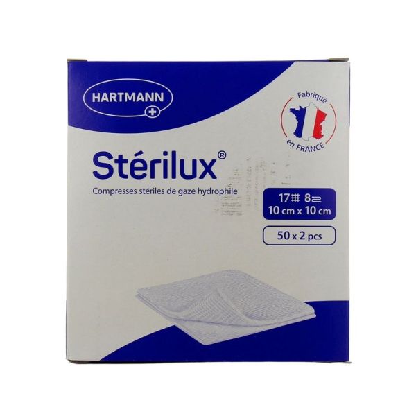 Stérilux ES compresses de gaze stériles - 10 cm x 10 cm, 100 compresses