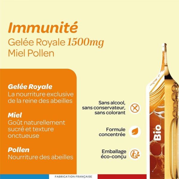 Gelée Royale 1500 Miel Pollen Bio - 20 ampoules