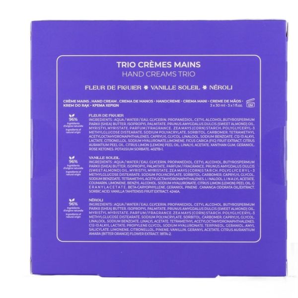 Crèmes Mains Bienfaisantes Parfumées - Fleur de Figuier - Vanille Soleil - Néroli - 3 x 30 ml