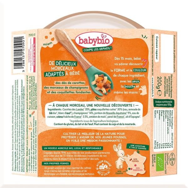 Carotte des Landes Coquillettes Champignon Jambon de Nouvelle-Aquitaine et touche de creme - 200 g