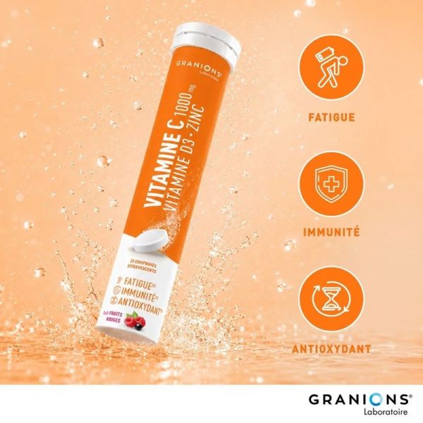 Vitamine C 1000 mg + Vitamine D3 + Zinc Effervescent - 20 comprimes