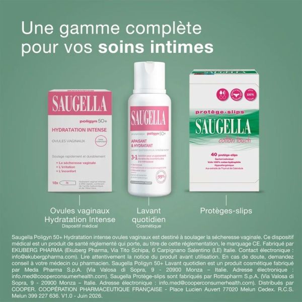 Poligyn 50+ Ovules vaginaux hydratation intense - 10 ovules de 2 g