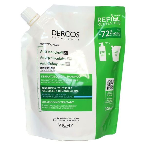 Eco-recharge shampoing traitant anti-pelliculaire cheveux normaux à gras 390ml