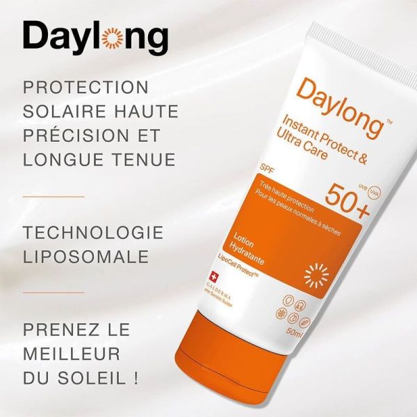 INSTANT PROTECT & ULTRA CARE - Fluide Solaire SPF50+ - Visage - Peaux Normales à Sèches - 50 ml