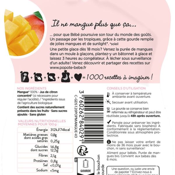 Popote Gourde Mangue Bio 120G