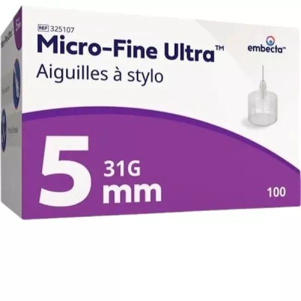 Micro Fine Ultra aiguille pour stylo a insuline - Gauge : 31G - 5 x 0,25 mm - Violet - 100 aiguilles