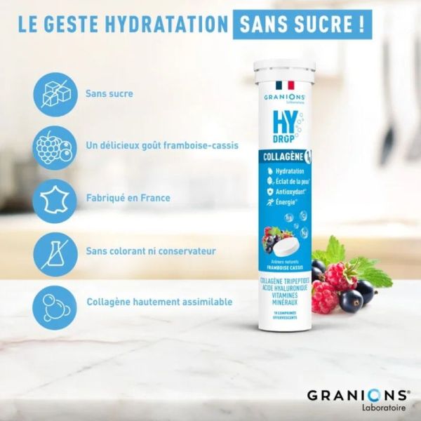Pastille hydratation Électrolytes au Collagène - HYDROP framboise-cassis