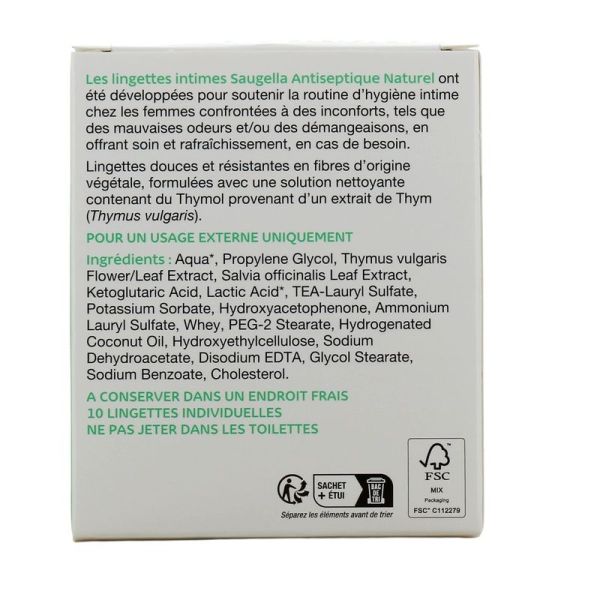Lingettes Nettoyantes Intimes Antiseptique Naturel - 10 sachets de lingettes individuelles