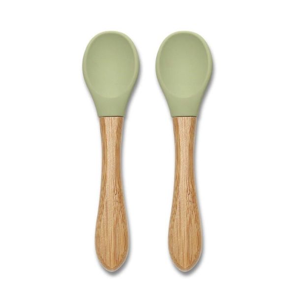 Lot de 2 cuillères en silicone et bambou - Vert