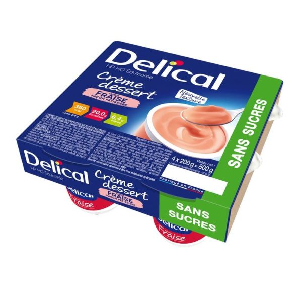 Crème Dessert HP/HC Sans Sucre Fraise - 4 x 200 g