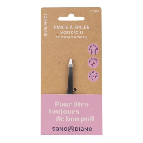 Pince à épiler mors droit - Acier inoxydable mat - 1 unité