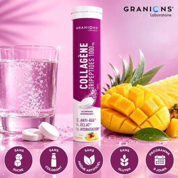 Collagène Tripeptides Effervescent - goût tropical - 18 comprimés