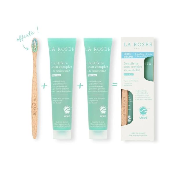 Kit Dentifrice Soin Complet et Brosse à dents - Menthe BIO - 2 x 75 ml