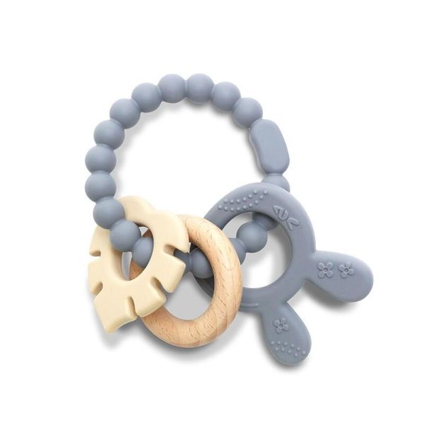 Anneau De Dentition Silicone + Hetre+ Lapin Gris - Gris - 1 unite