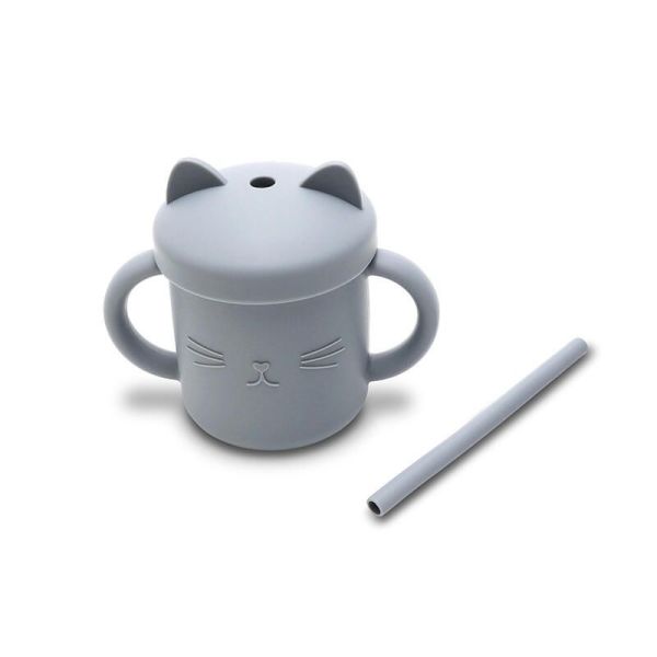 Tasse d'apprentissage avec paille en silicone - Gris
