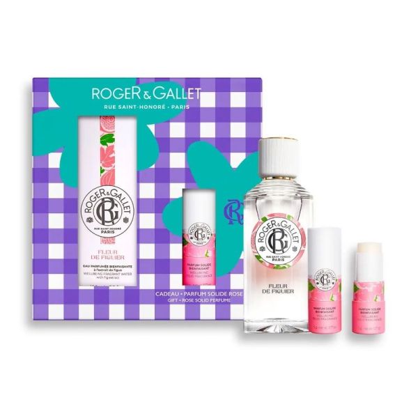 Coffret Eau Parfumée Bienfaisante Fleur de Figuier - Parfum Solide Bienfaisant Rose - 100 ml + 5 g