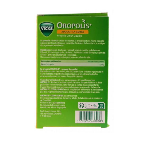 Oropolis coeur liquide gout miel sans sucres - 16 pastilles