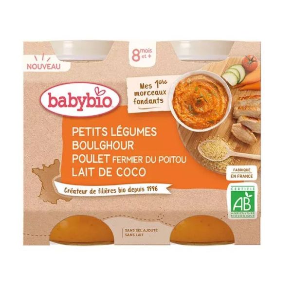 Babybio petits légumes boulghour poulet fermier lait de coco Bio 2x200g