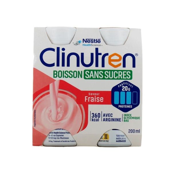 Clinutren Boisson Sans Sucres Fraise - 4 x 200 ml