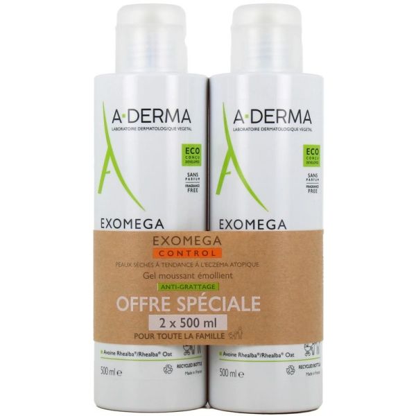 Gel Moussant Émollient Anti-grattage Exomega Control - 2 x 500 ml