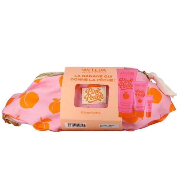 Routine Beauté et sa Banane Offerte - Pink Peach - Gel douche 200 ml, Creme mains 50 ml, Baume levres teinte 7 ml