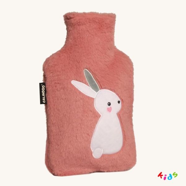 CALINDOO - Bouillotte à eau avec housse à pompons roses 2 L
