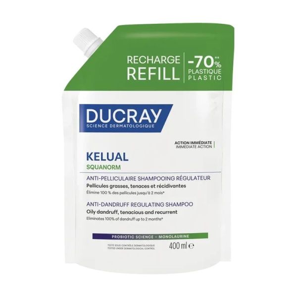 Kelual Squanorm - Shampooing Traitant Regulateur Anti-Pelliculaire Pellicules Grasses Eco-Recharge - 400 ml